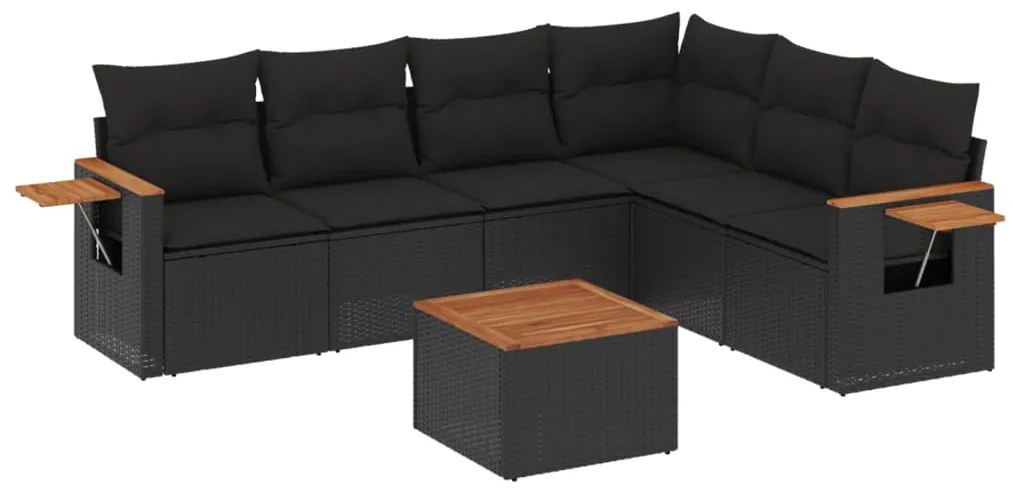 Set divani da giardino con cuscini 7pz nero polyrattan