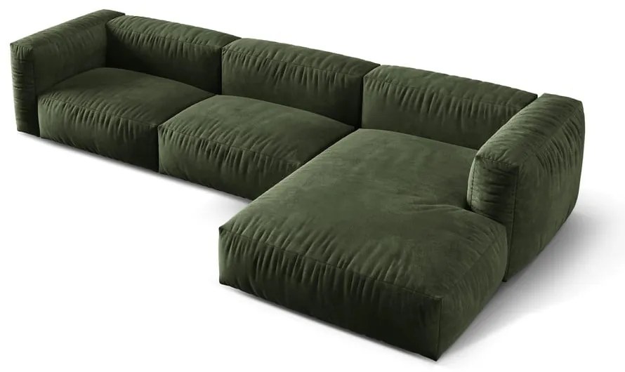 Divano angolare componibile verde (con penisola a destra/con chaise lounge) con rivestimento in velluto Martina – Micadoni