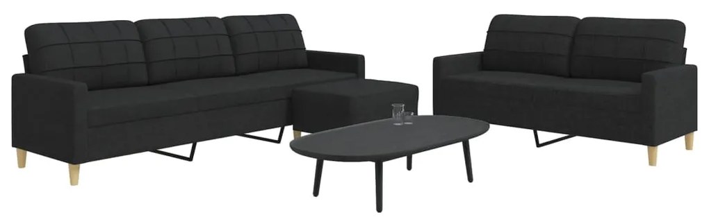 Set Di Divani 3 Pz Con Poggiapiedi Nero İn Tessuto /