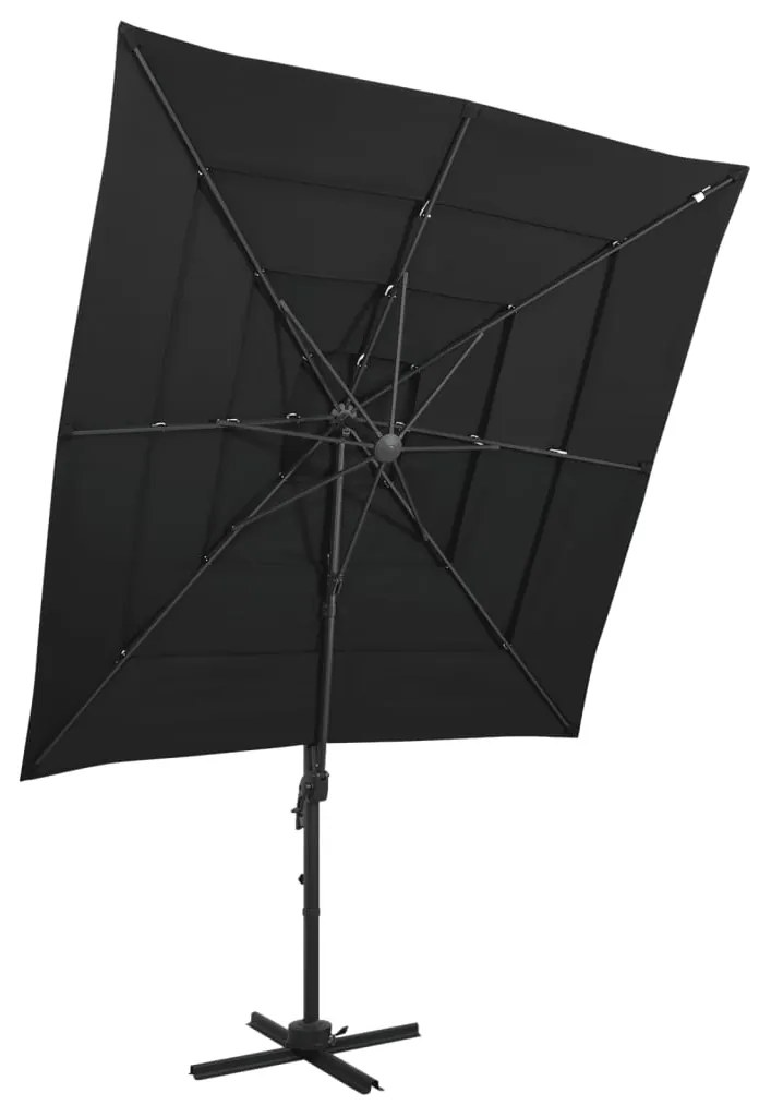 Ombrellone A Sbalzo A 4 Livelli Palo Alluminio 250x250 Cm Nero /