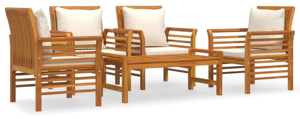 Set salotto da giardino 5 pz con cuscini legno massello acacia