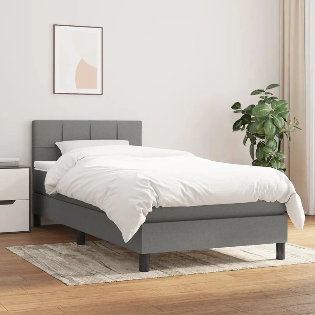 Giroletto A Molle Con Materasso Grigio Scuro 90x200 Cm Tessuto /
