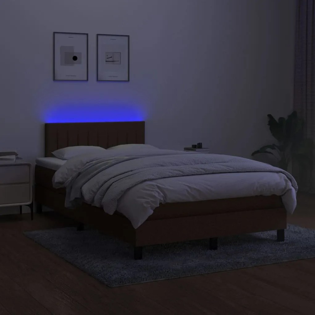 Letto a molle materasso e led marrone scuro 120x200 cm tessuto