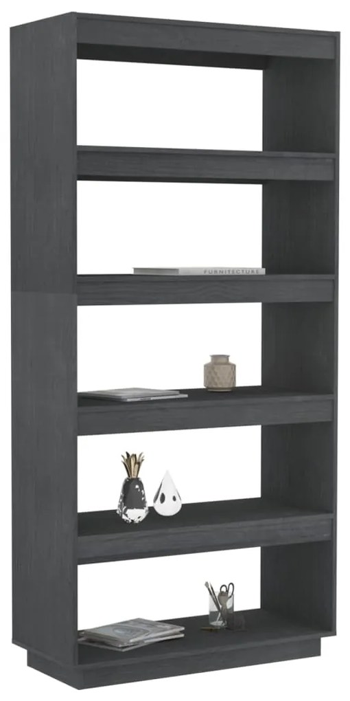 Libreria/divisorio grigio 80x35x167 cm in massello di pino