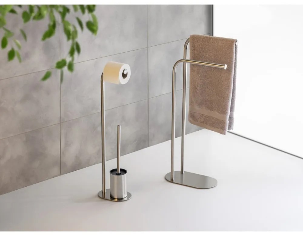 Porta carta igienica color argento opaco in acciaio inox con supporto con spazzola Levante – Wenko