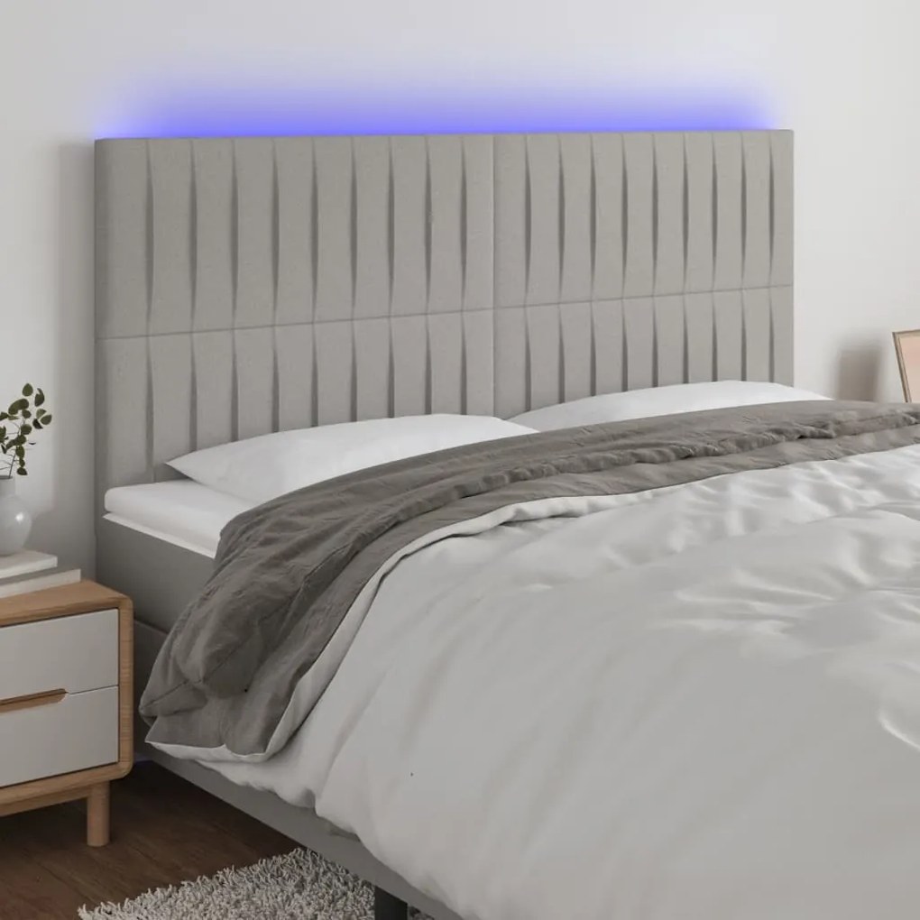Testiera A Led Grigio Chiaro 180x5x118/128 Cm İn Tessuto /