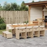 Set da Pranzo da Giardino 13 pz con Cuscini Beige in Polyrattan 3277935