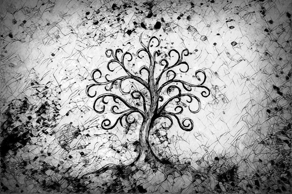 Carta da parati – Simbolo dell'albero della vita in bianco e nero