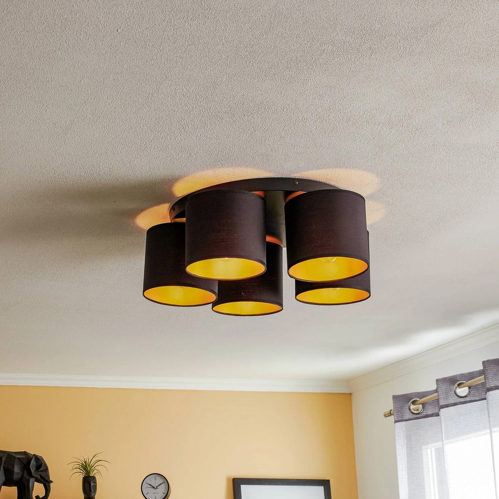 Luminex Plafoniera Jovin con cinque paralumi nero/oro