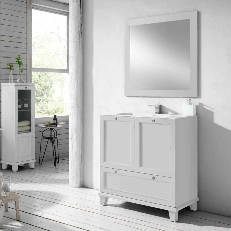 Mobile sottolavabo e lavabo Unike neve L 80 cm 1 vasca, 2 ante