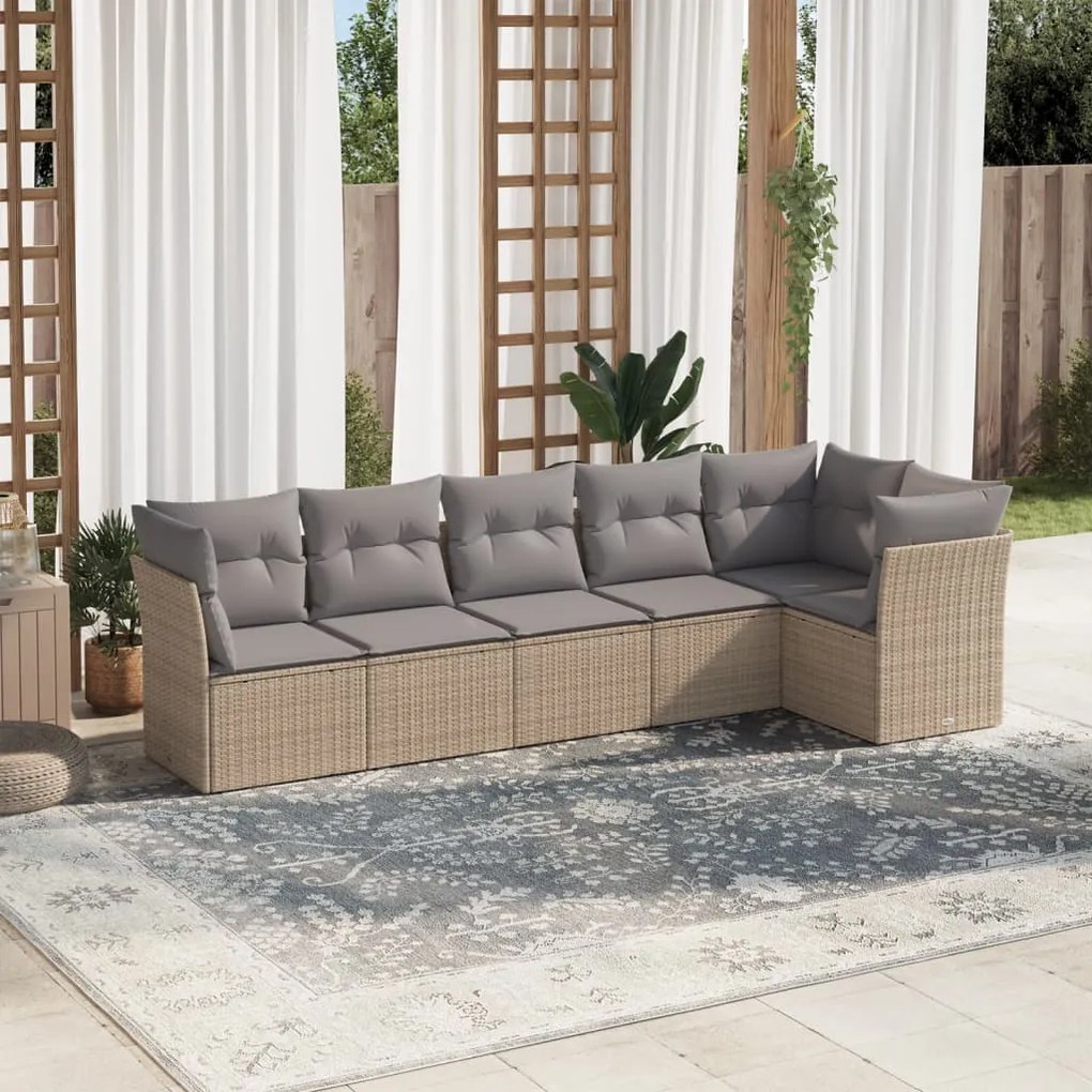 Set divano da giardino 6 pz con cuscini beige in polyrattan