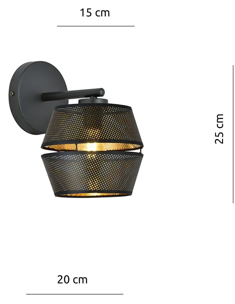 Applique Contemporanea 1 Luce Enea In Metallo Nero E Oro