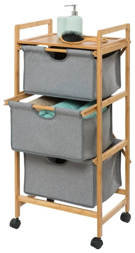 Scaffale grigio/colore natuarale in bambù con 3 cassetti da bagno 44x96 cm Bahari – Wenko
