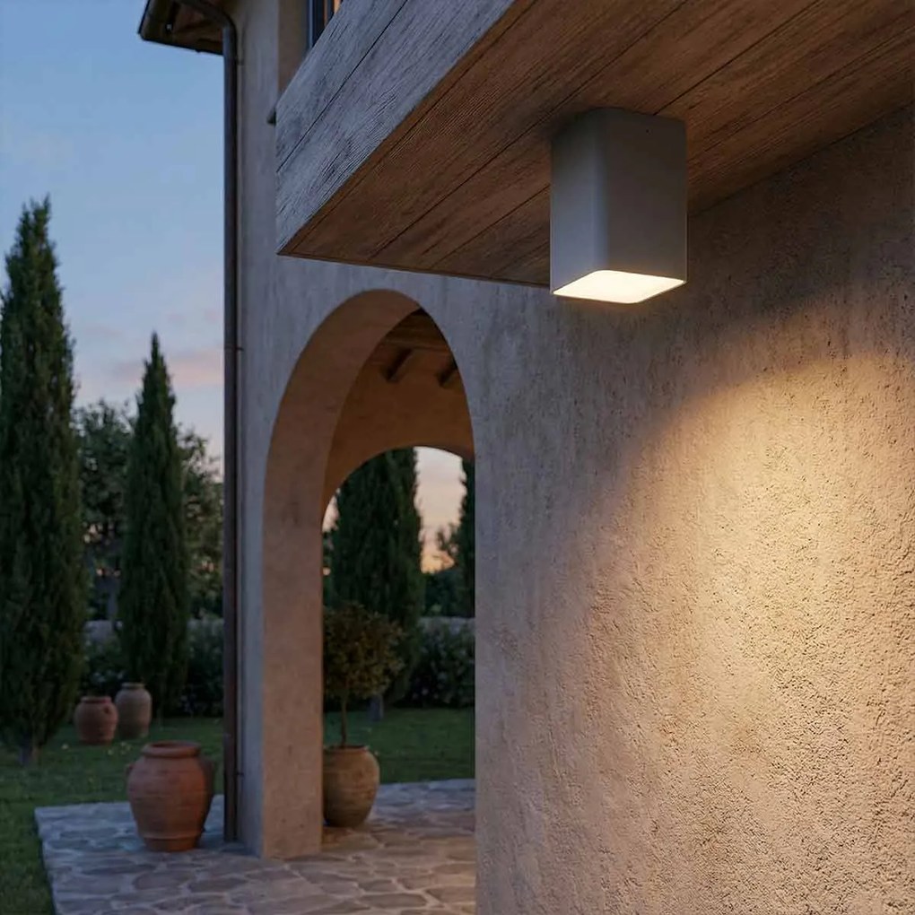 Plafoniera da soffitto E27 Quadrata IP54 in Alluminio - Grigia