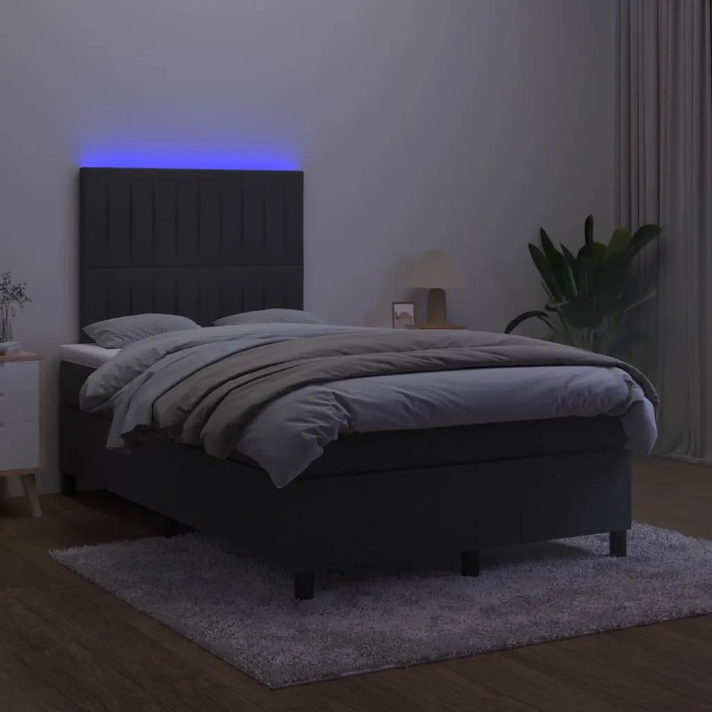 Letto a molle con materasso e led nero 120x200 cm in velluto