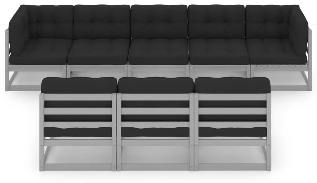 Set divani da giardino 8 pz con cuscini grigio massello di pino