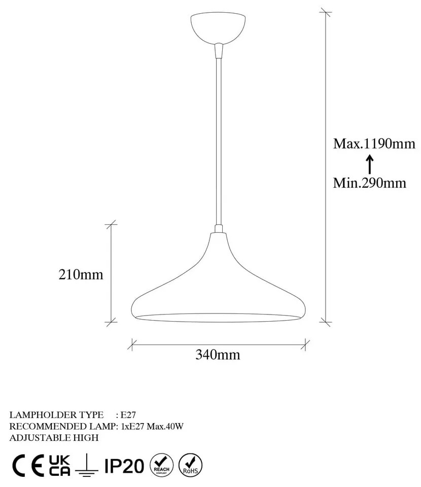 Lampada a sospensione in nero e rame con paralume in metallo ø 34 cm Barek - Opviq lights