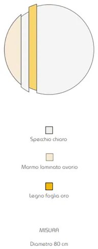Specchio moderno 80 cm con decori foglia oro e effetto marmo avorio - KEVIN