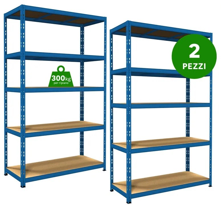 Set di 2 scaffali 10 ripiani Pokerino L 120 x P 50 x H 200 cm blu, portata per ripiano 300 kg