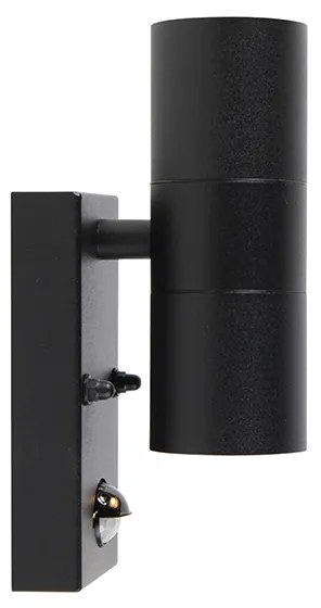 Lampada da parete per esterni nera a 2 luci con sensore di movimento IP44 - Duo