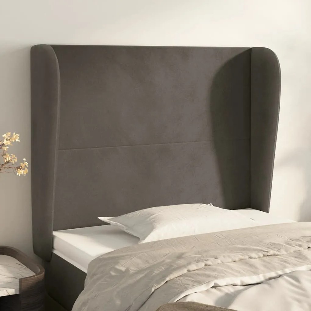 Testiera Ad Orecchio Grigio Scuro 83x23x118/128 Cm İn Velluto /