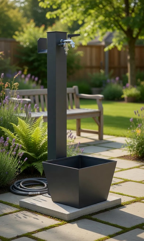 Fontana da Giardino con Rubinetto Base Vaschetta e Portagomma Belfer 42/QRRV Antracite...
