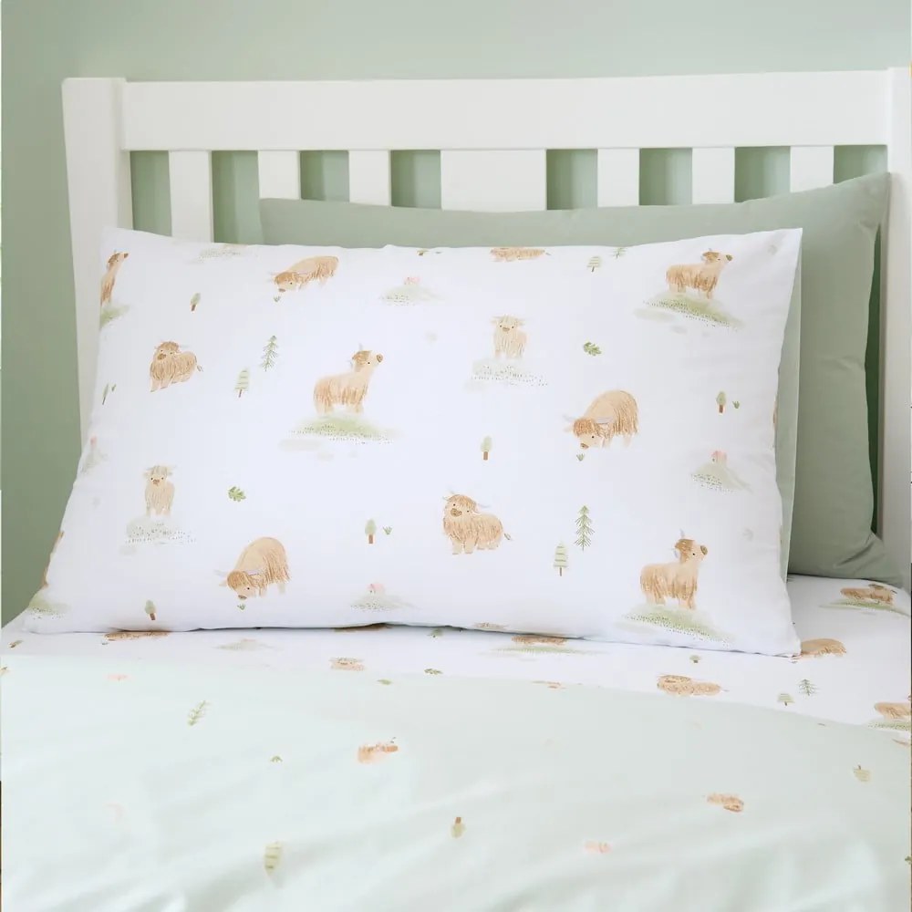 Set copripiumino e federa da bambini bianco e verde in cotone per letto singolo 135x200 cm Mini Moo Cow – Bianca