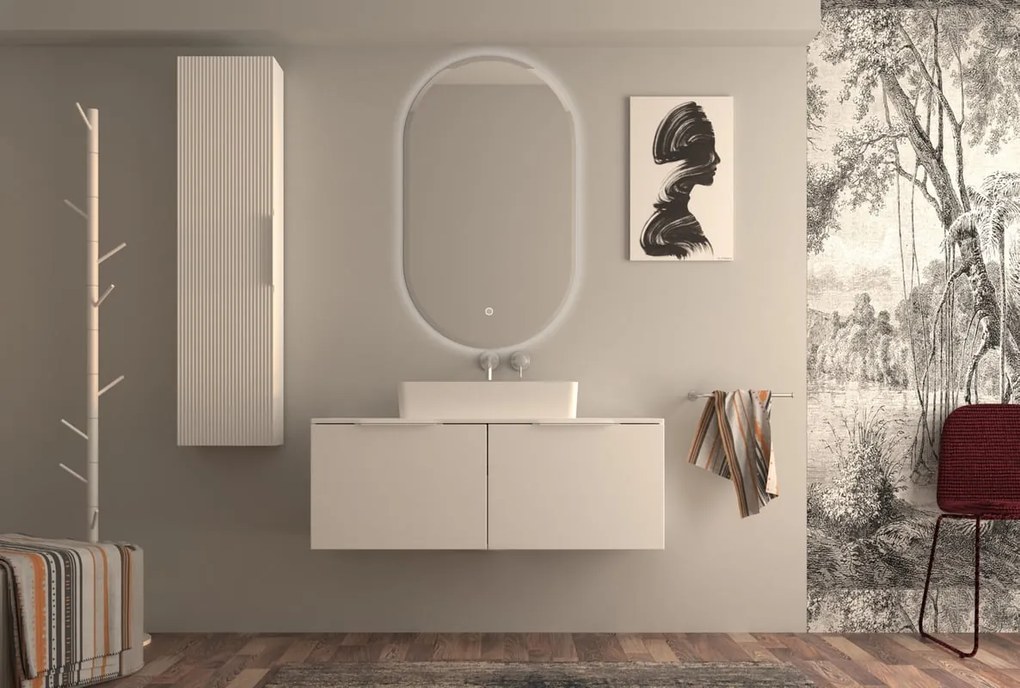 Mobile da bagno sospeso sotto lavabo L 120 x H 43 x P 44 cm bianco laccato opaco, 2 cassetti BADEN HAUS Modula