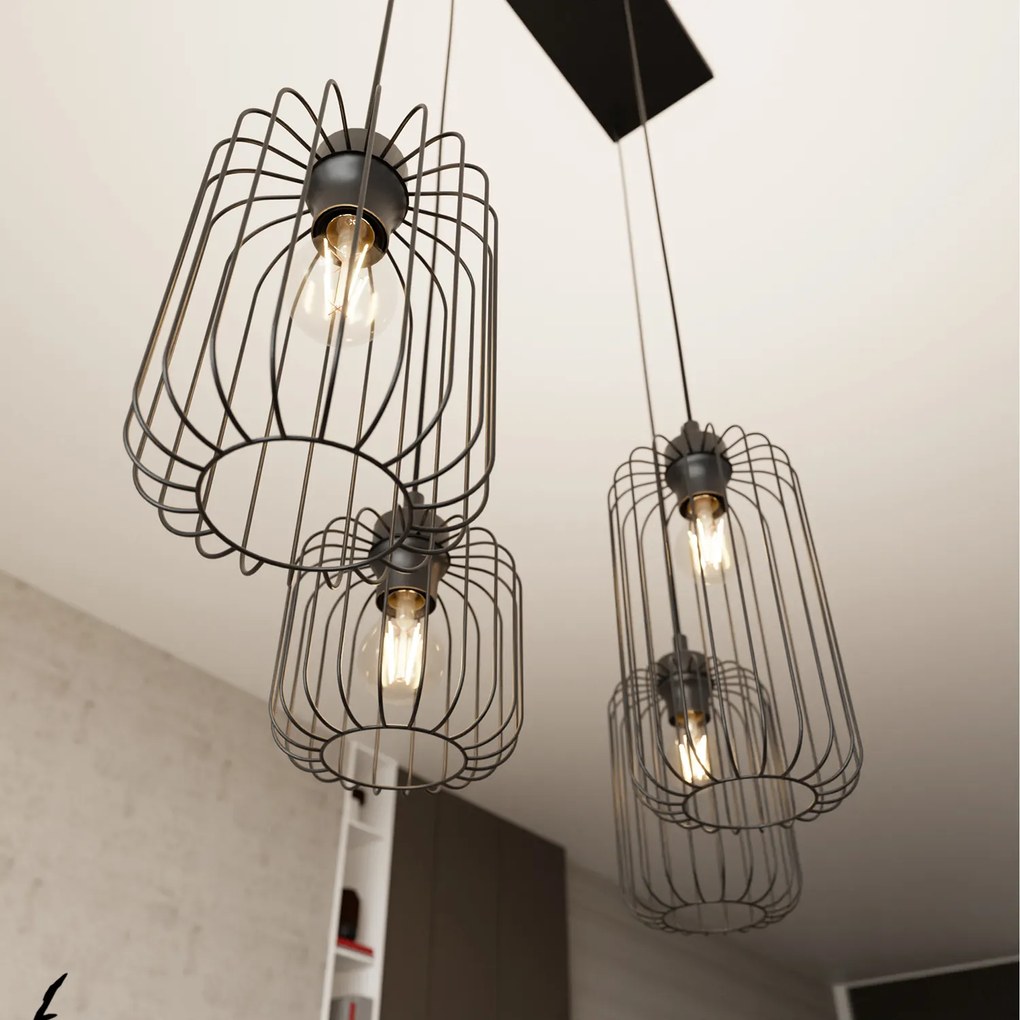Sospensione Minimal Industrial Minerva 4 Luci Lineari Nera