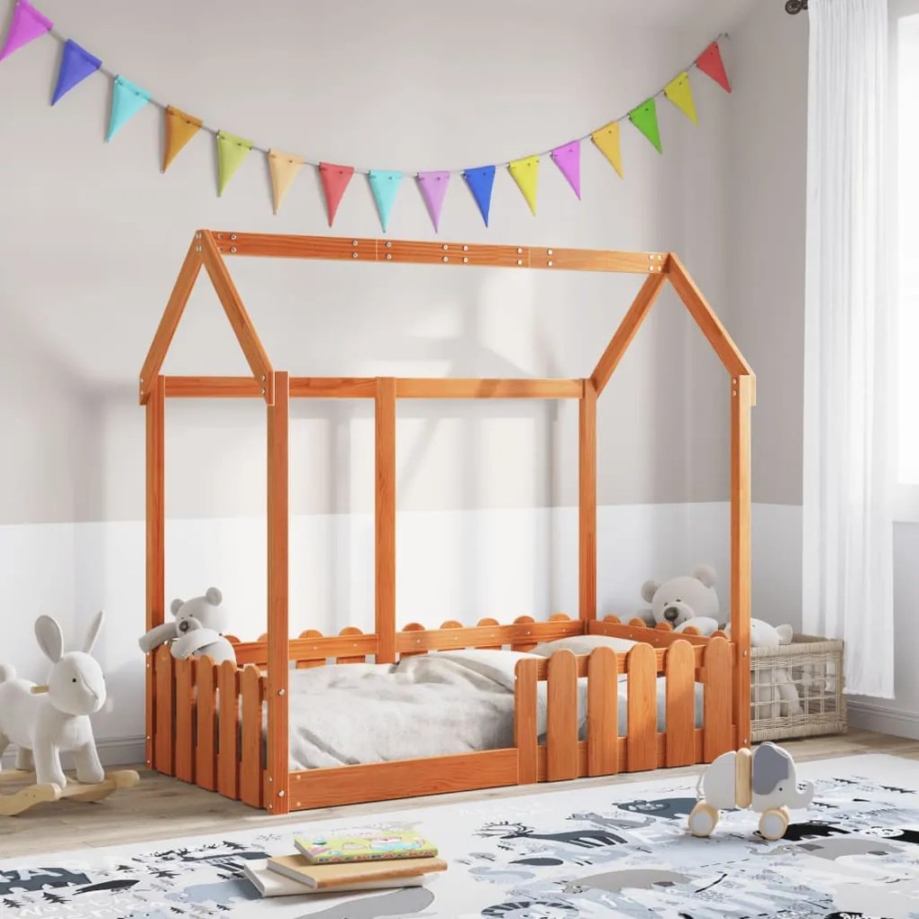 Giroletto casetta bambini marrone cera 70x140 cm massello pino