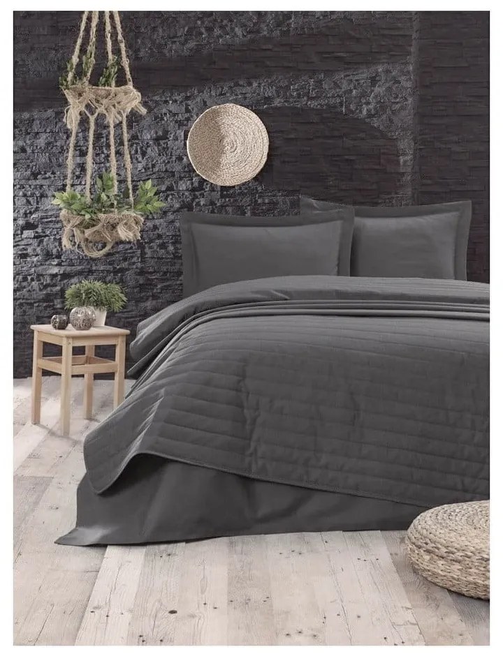 Copriletto trapuntato grigio scuro per letto matrimoniale 220x240 cm Monart - Mijolnir