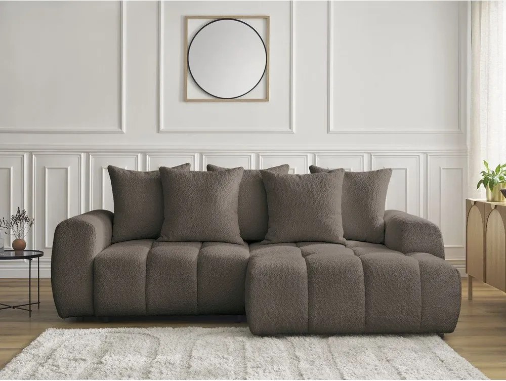 Divano angolare marrone allungabile/con contenitore (con penisola a destra/con chaise lounge) con rivestimento in bouclé Roxelane – Bobochic Paris