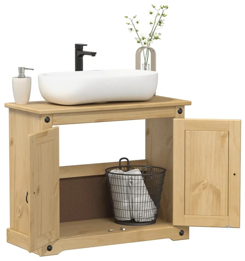 Mobile lavabo da bagno corona 73x33x60cm legno massello di pino