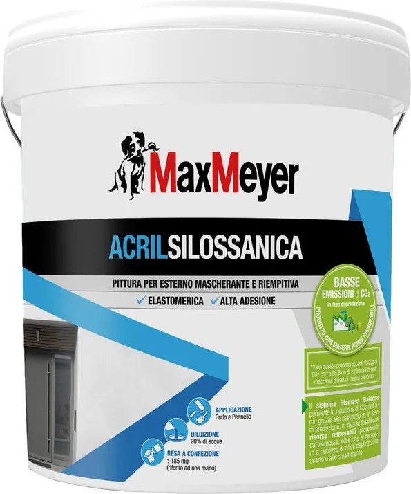 Vernice da esterno all'acqua MAXMEYER Acrilsilossanica BMB bianco liscio opaco profondo 14 L