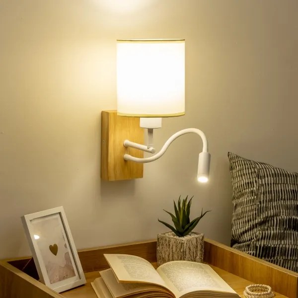 Brilagi - LED Lampada flessibile da muro NUBILA WOOD 1xE27/25W/230V + LED/3W quercia/bianco/color crema