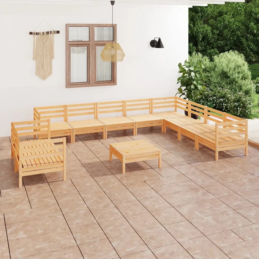 Set Salotto da Giardino 11 pz in Legno Massello di Pino