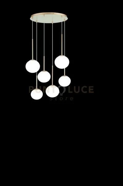 Sospensione jewel 6 luci oro vetro bianco satinato attacco e14 vetr...