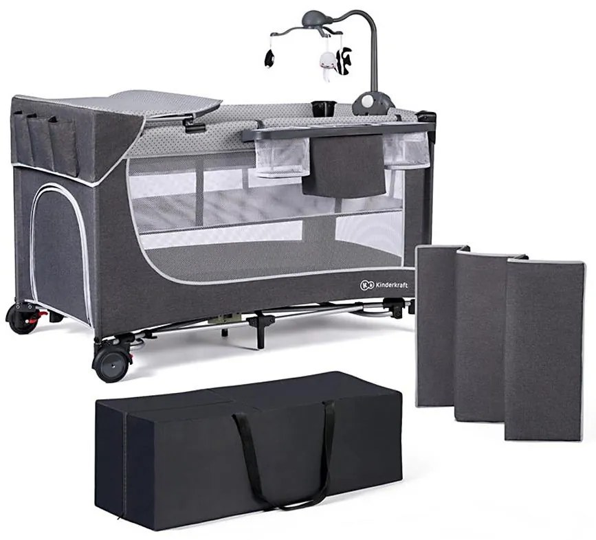 KINDERKRAFT - Lettino da viaggio LEODY grigio