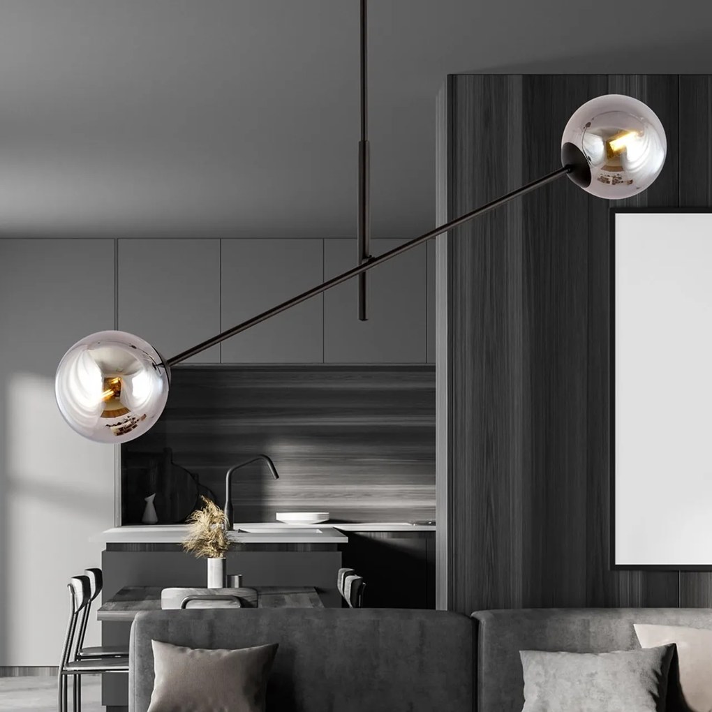 Lampadario da Soffitto in Acciaio e Vetro LINEAR 2 Nero 2xE14