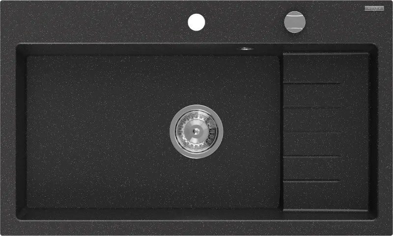 Mexen Omar lavello in granito a 1 vasca 800 x 480 mm, nero/argento metallizzato, sifone cromato - 6520801005-73