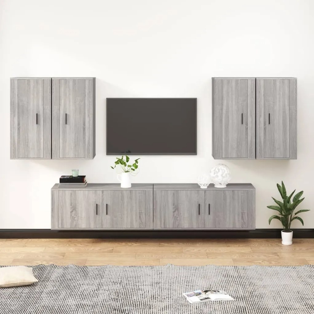 Set di Mobili Porta TV 6 pz Grigio Sonoma in Legno Multistrato