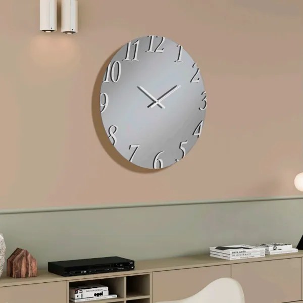 Orologio D60 cm rotondo in cristallo Fumč e numeri Argento - AUSTIN