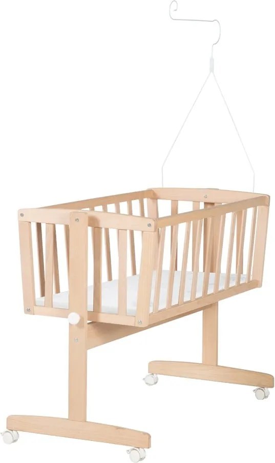 Culla di colore naturale in faggio massiccio con ruote e baldacchino 40x90 cm Adam and Owl – Roba