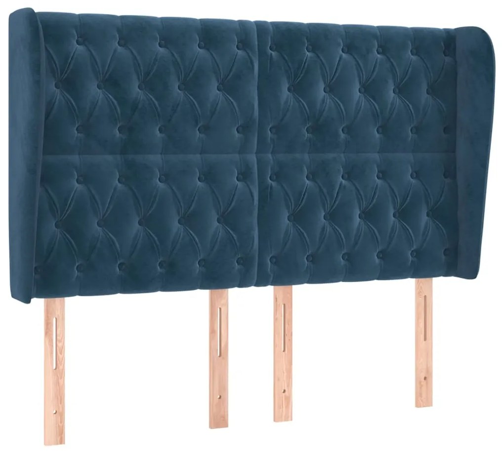 Testiera ad orecchio blu scuro 147x23x118/128cm in velluto