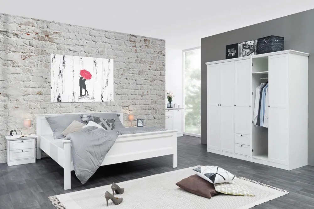 Camera matrimoniale completa Armadio, Letto e coppia di comodini, finitura Bianca
