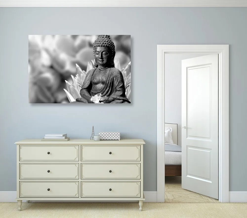 Stampa su tela – Buddha sereno in bianco e nero