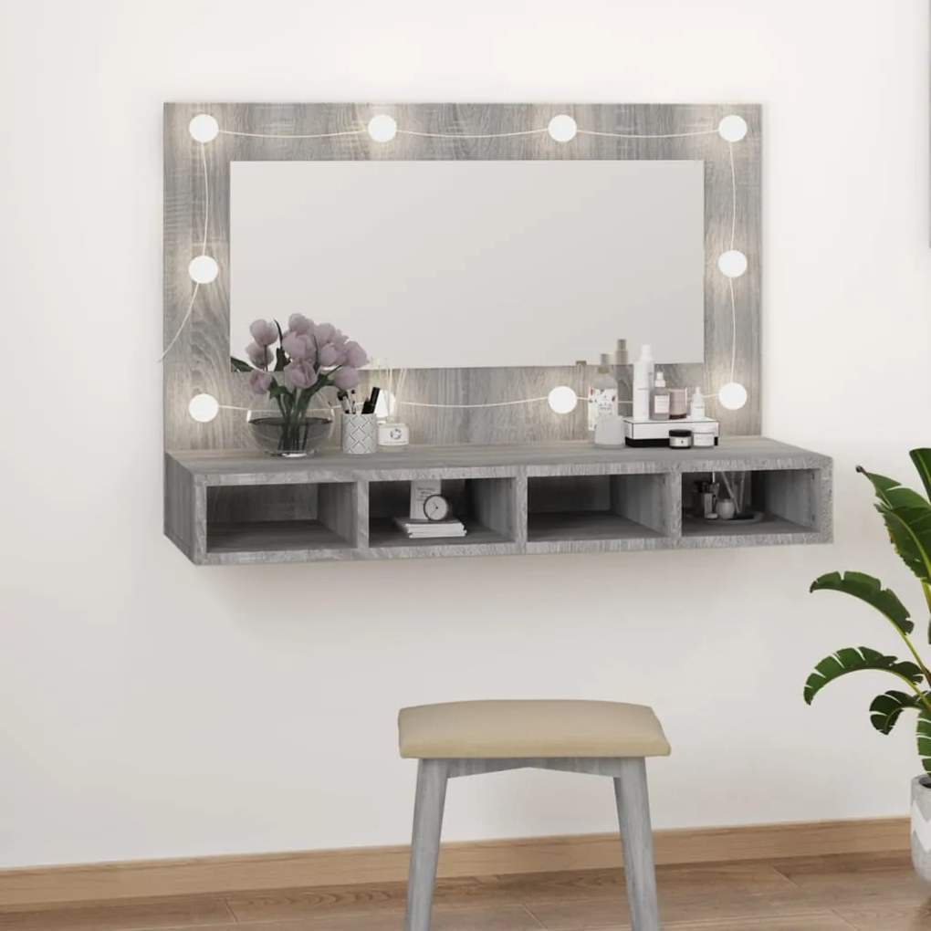 Mobile a specchio con led grigio sonoma 90x31,5x62 cm