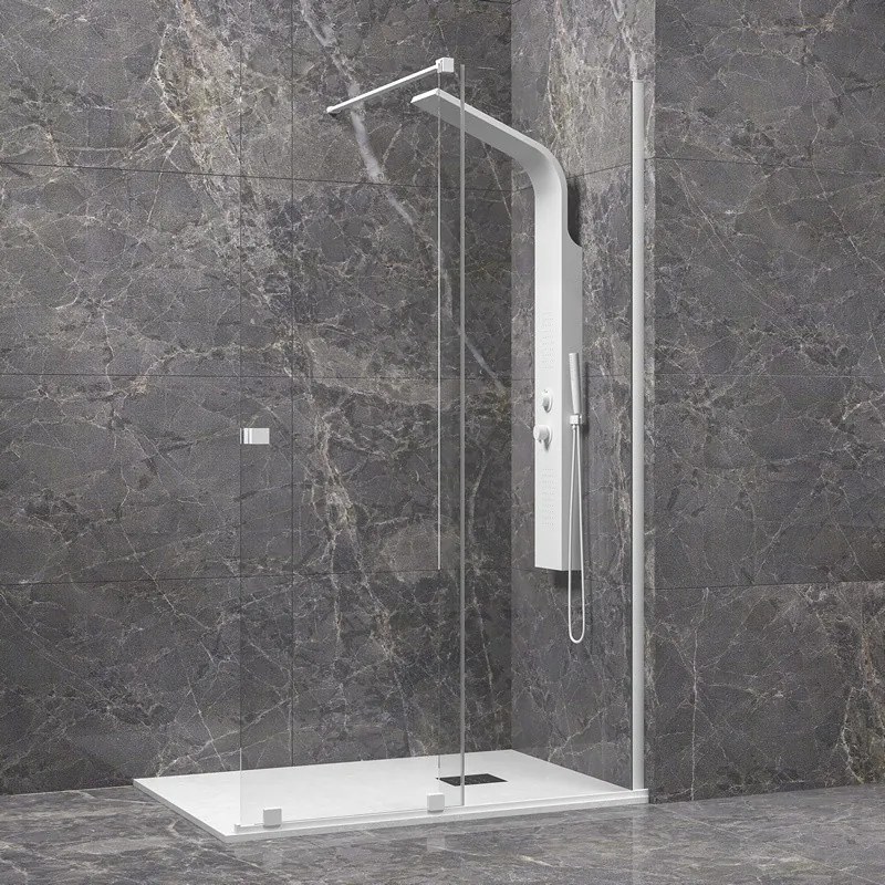 Kamalu - Doccia walk in con anta scorrevole 130 cm profilo bianco | KNM4000W-B