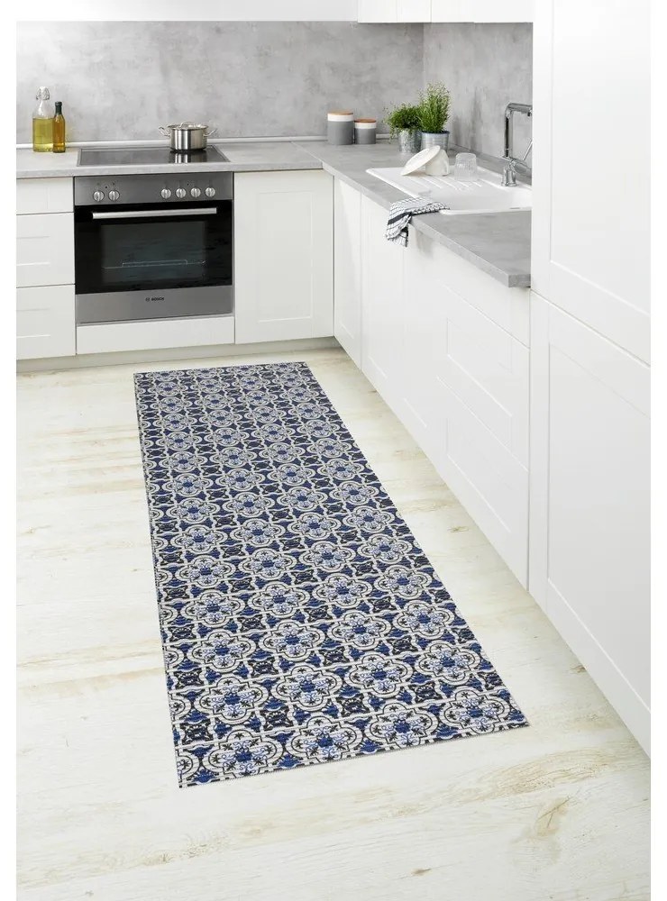 Tappeto da bagno in plastica bianca e blu 65x200 cm Murcia - Wenko