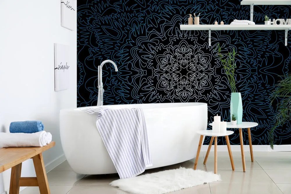Carta da parati – Mandala ornamentale su sfondo nero